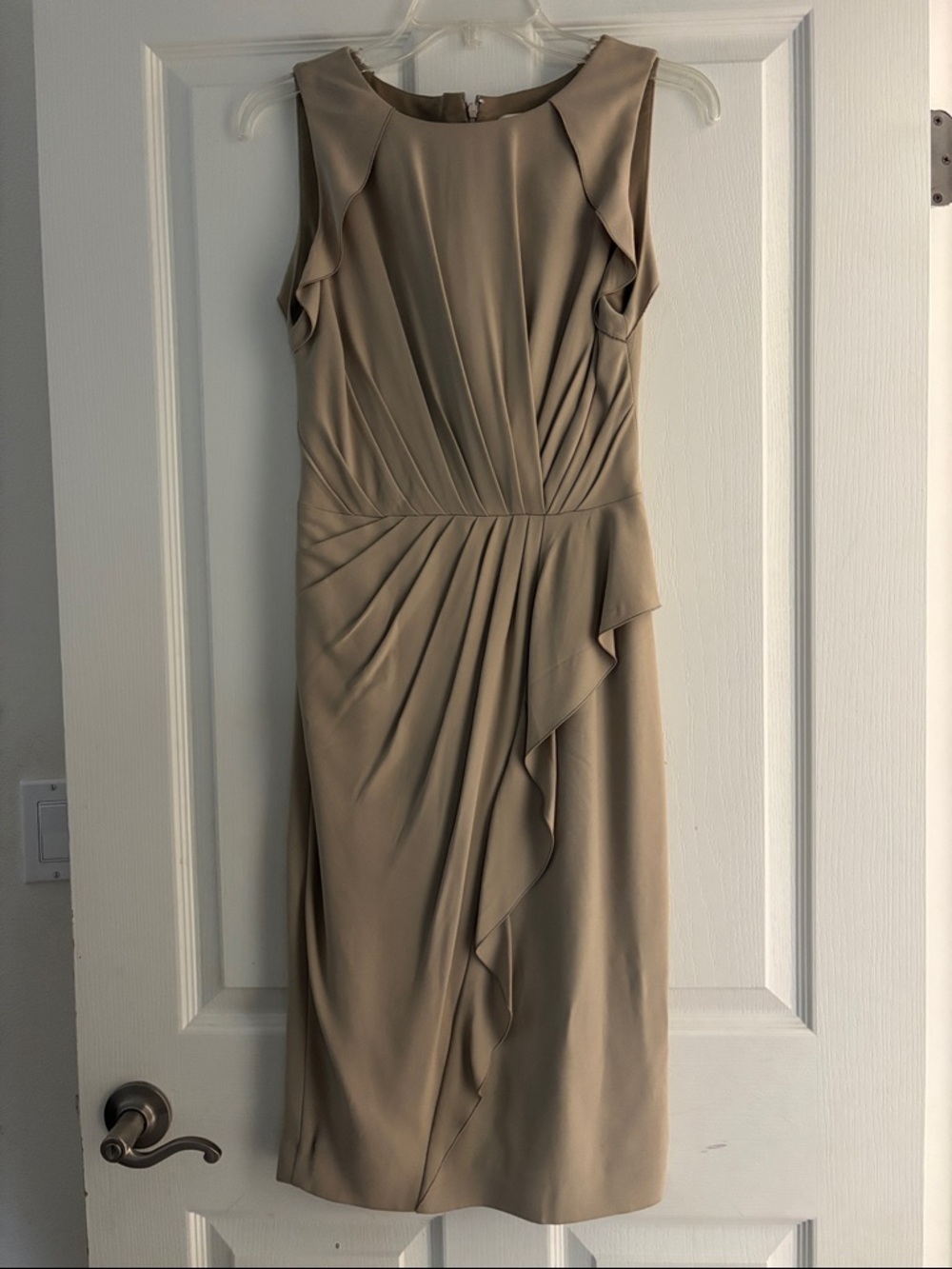 Andrew Gn Sleeveless Taupe Ruffle Sheath Dress Sz 36Fr/US 2-4